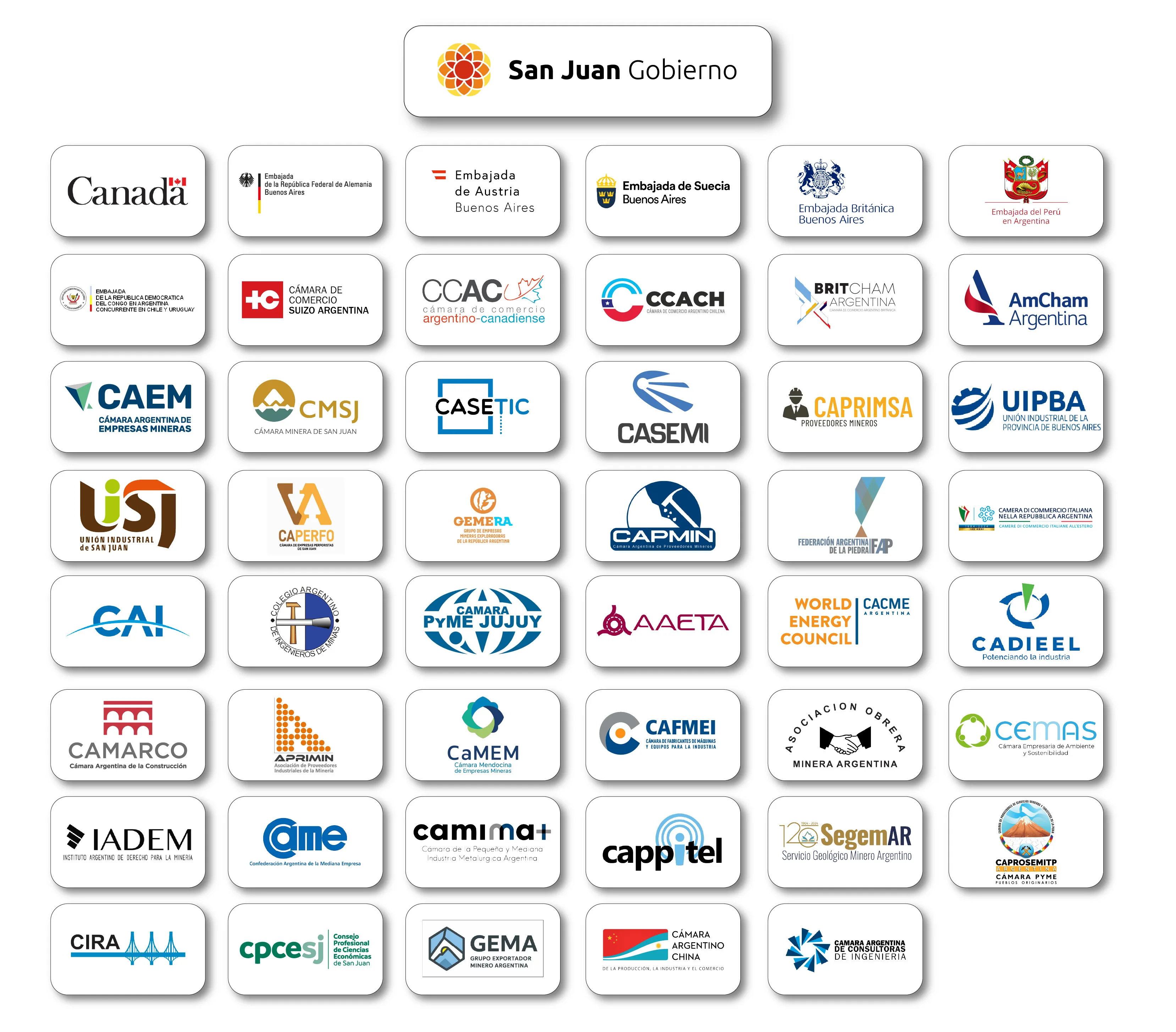 Logos de los aliados institucionales de Expo San Juan Minera 2026